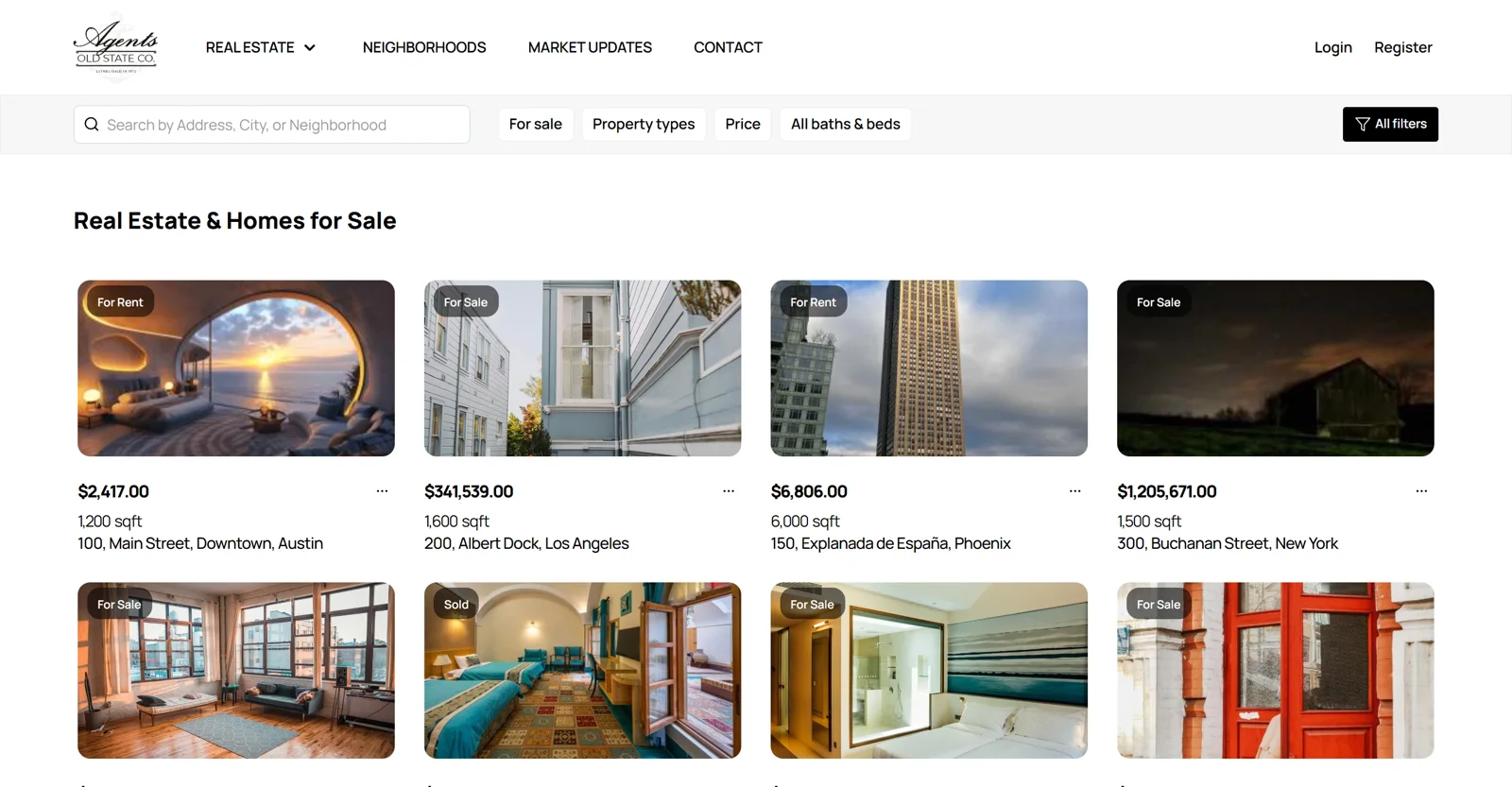 Real-estate listings site in Framer with search, filters and sorting