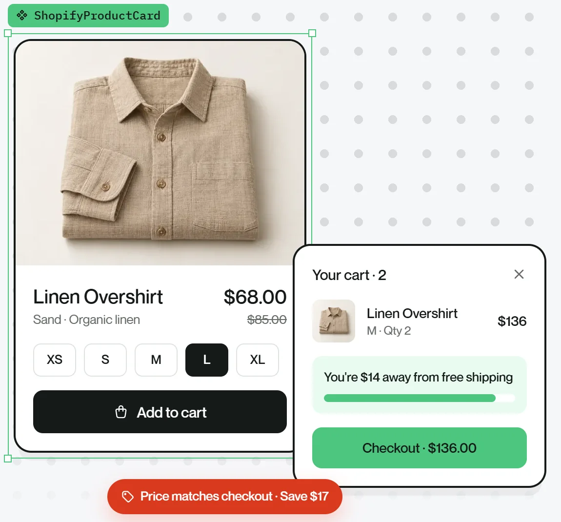 Shopify product card and cart in Framer