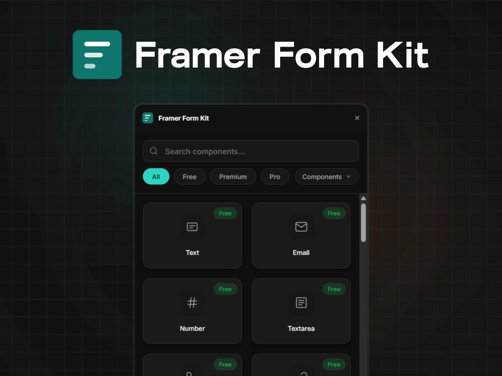 Form Kit plugin for Framer showing multi-step form with inline validation and file upload