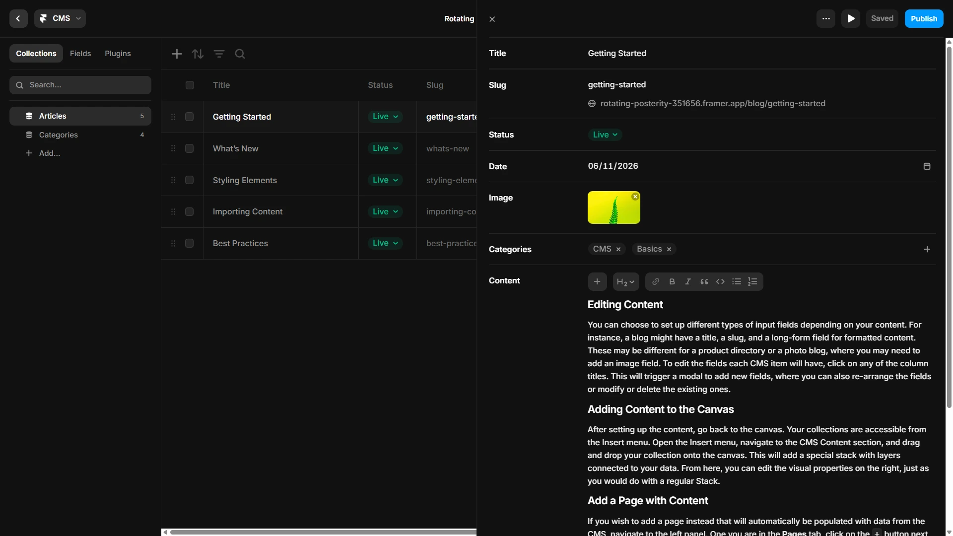 Framer CMS Collections