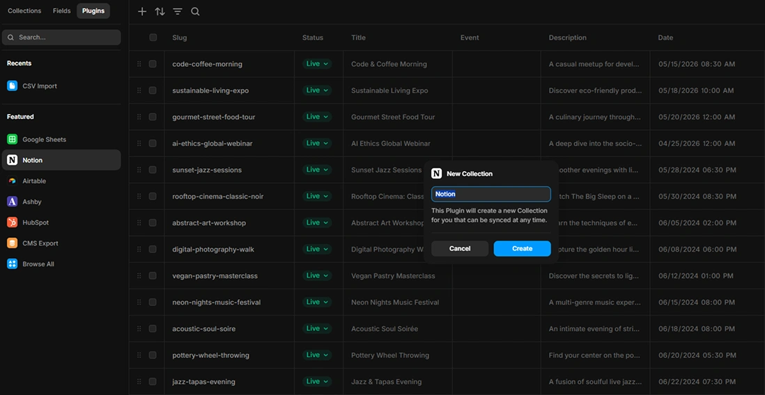 Framer CMS API Notion sync