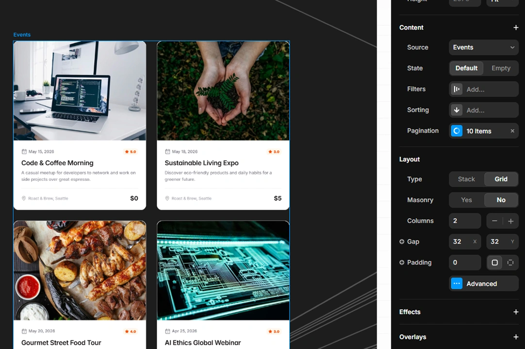 Framer CMS Collection List properties