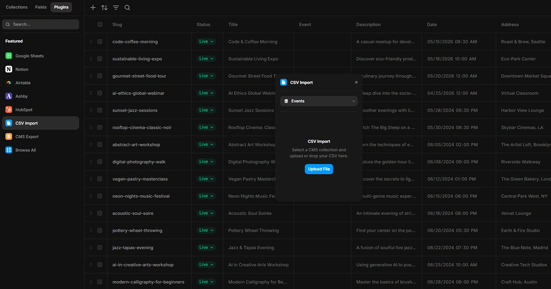 Framer CMS CSV import