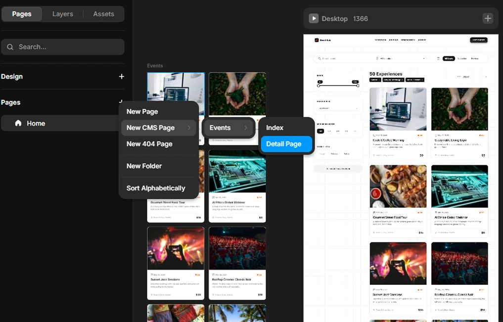 Framer CMS index and detail pages