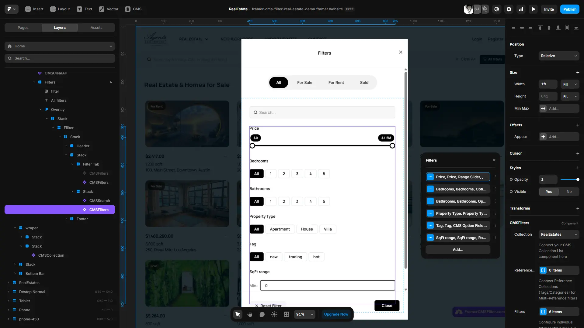 Multiple filters in Framer Filters panel