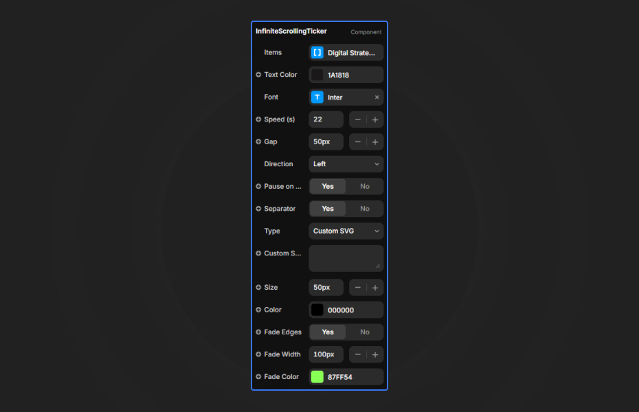 InfiniteScrollingTicker Preview