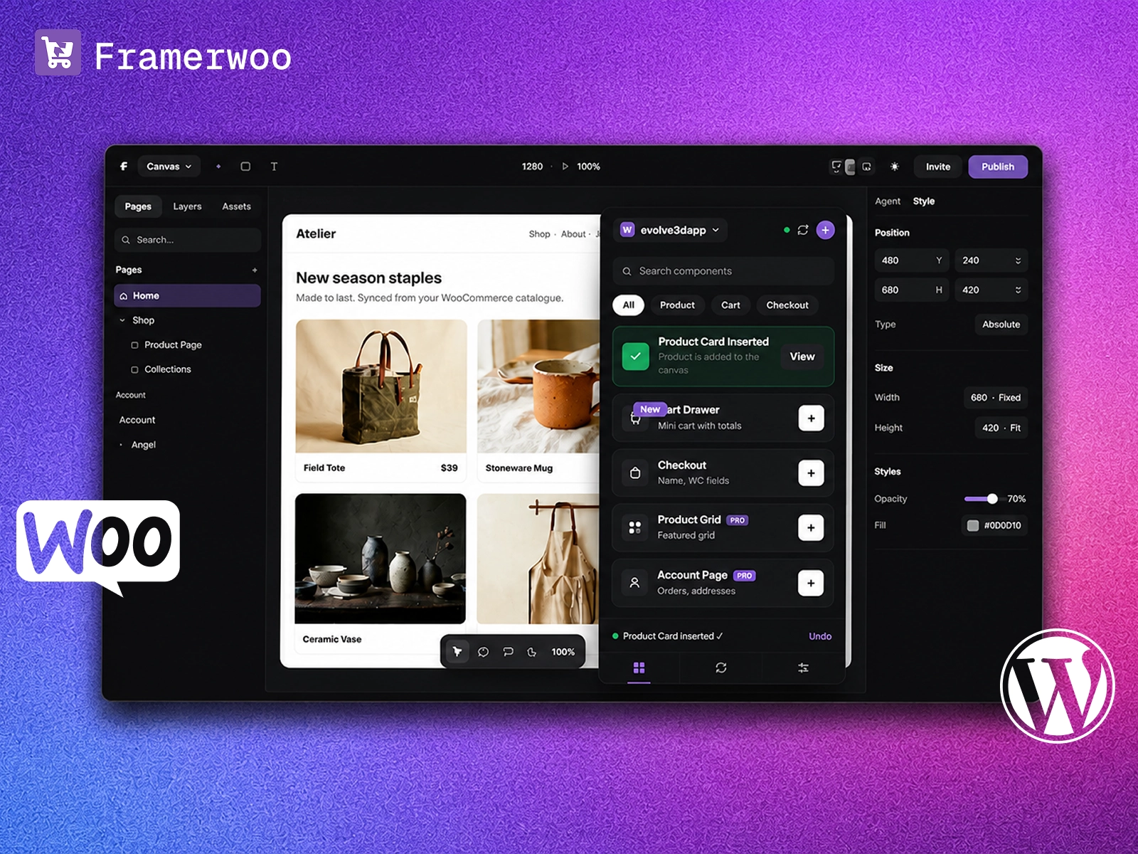 FrameWoo plugin connecting WooCommerce with Framer